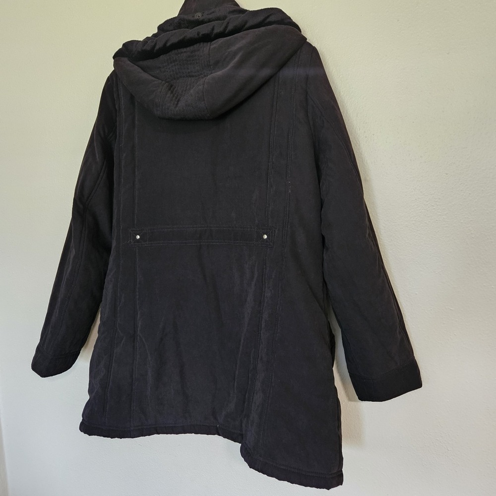 Breckenridge Womens XL Black Hooded Winter Parka Coat Faux Fur Lined Insulated - Picture 5 of 9